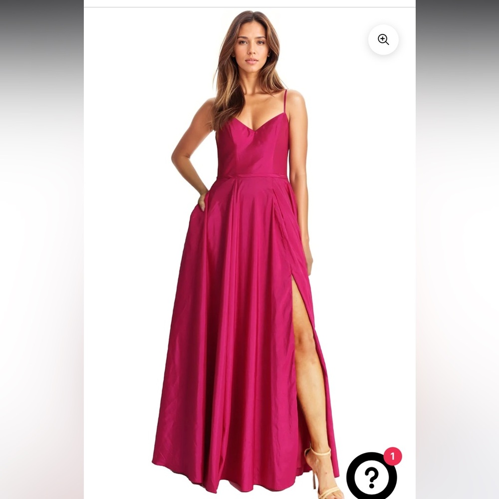 Rene Ruiz SHOULDER STRAP TAFFETA V NECK A-LINE GOWN